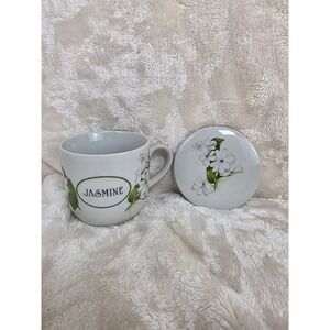 Rare vintage Tuscany Collection Japan Jasmine Floral Mug with Lid Tea Coffee Cup